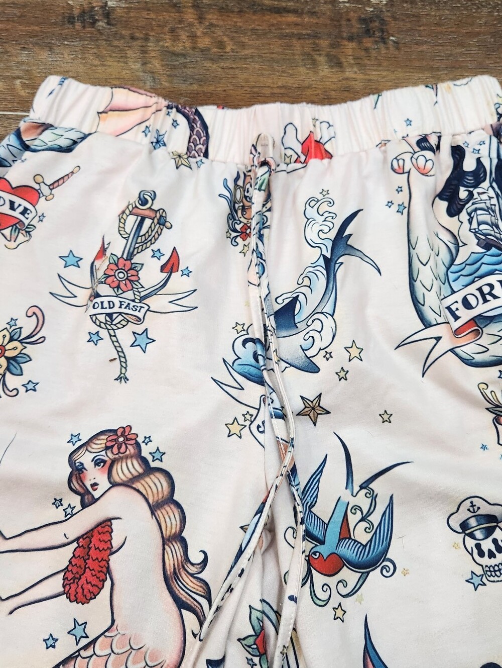 Edgy Rockabilly Mermaid Anchor Print Lounge Pants Size Large - Picture 2 of 8